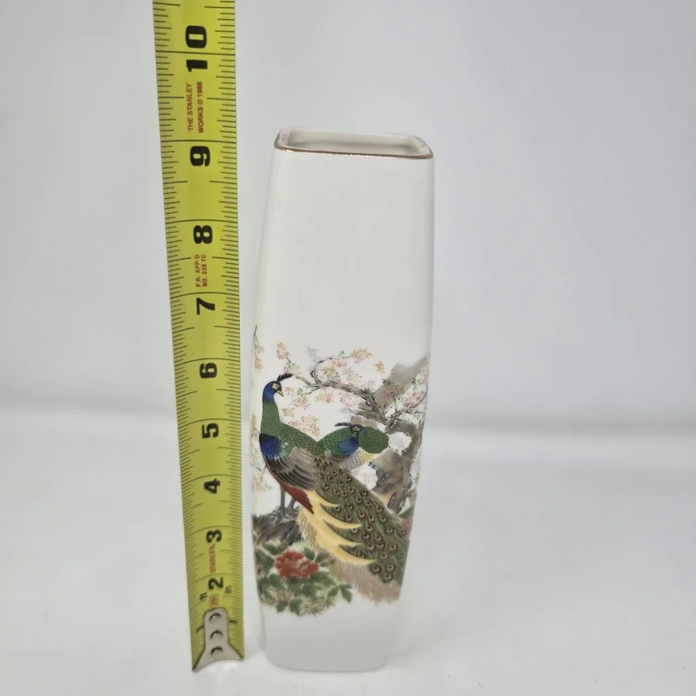 Vintage Crackle‎ Vase Yamaji Japan Peacock Birds 9.5